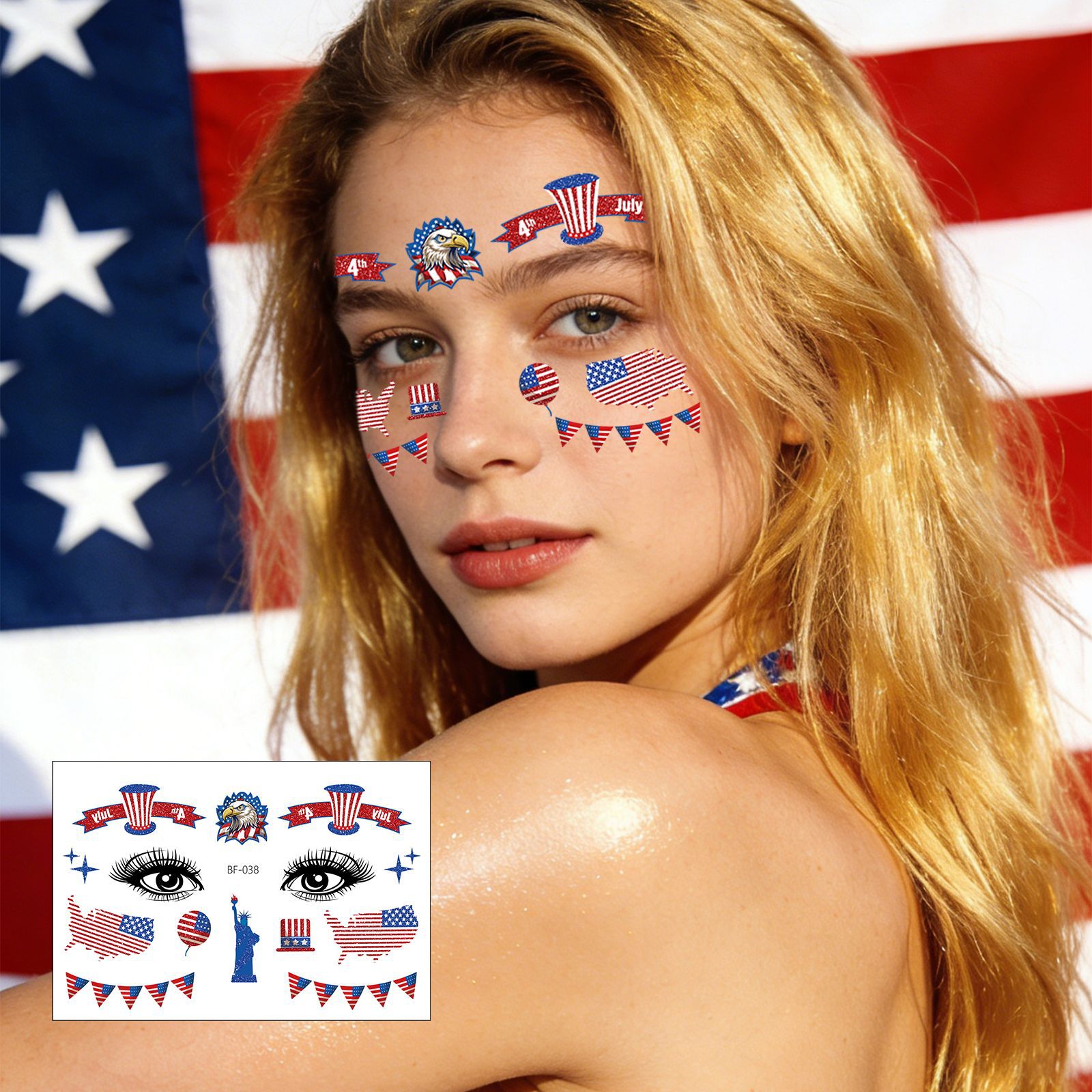 Tatuajes Temporales Faciales del Día de la Independencia 250 Aniversario de Papel de Transferencia de Agua Impermeables