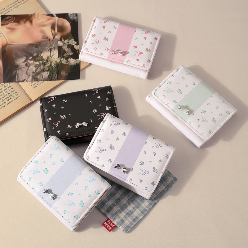 Floral Bow~Wallet Women's Simple Short Wallet 70% off Student In Stock Japanese Style Fresh Card Holder