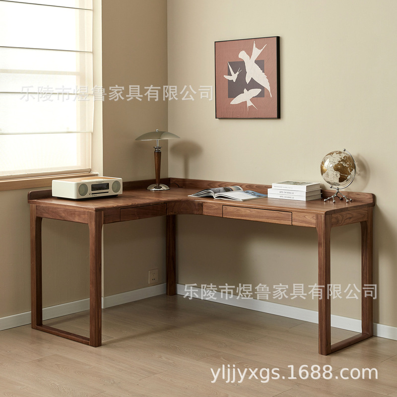 Nordic Solid Wood Black Walnut Corner Desk Pure Solid Wood Cherry Wood Computer Desk L-Shaped Corner Desk with Drawers Nordic Solid Wood Black Walnut Corner Desk Pure Solid Wood Cherry Wood Computer Desk L-Shaped Corner Desk with Drawers
