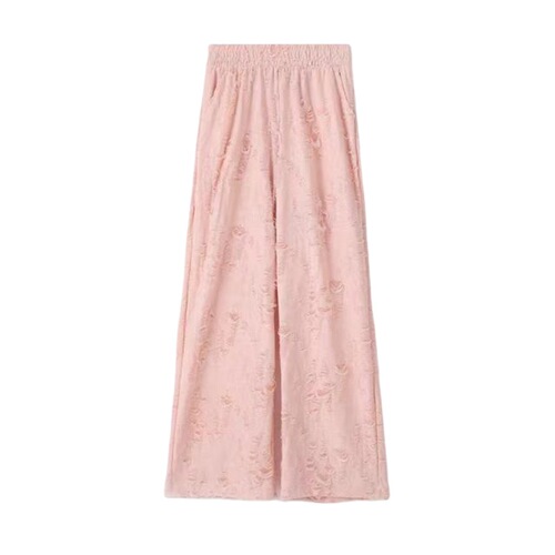 American style broken hole wide-leg pants for women's summer 2025 new style high-waist drag-feeling loose straight casual pants