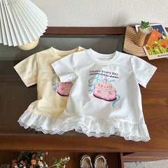 女の子の半袖tシャツ夏服2025新型子供の女の子の夏の空気は赤ちゃんの夏の半袖の上着を思いやります。