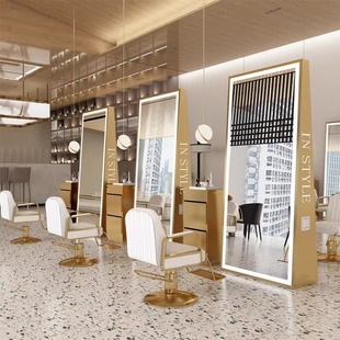 Internet Celebrity Barber Shop Mirror, Hair Salon Special Hair Cutting Mirror, Hair Salon Floor-standing Single and Double-sided Hairdressing Mirror with Light, Perm and Dyeing