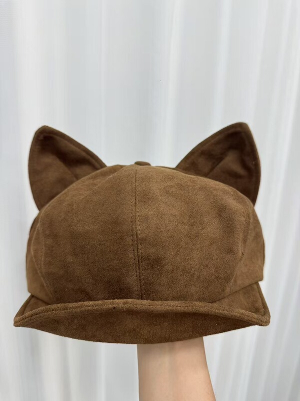 麂皮绒猫耳贝雷帽子女秋冬季新款纯色复古百搭八角帽显脸小画家帽|undefined