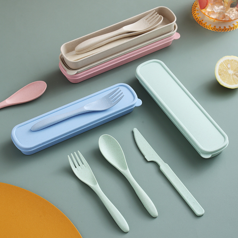 Wheat Straw Steak Knife,Fork,Spoon And Plate Set Western Knife And Fork Cutlery Two-piece Set Plastic Spoon Fork Three-piece Set