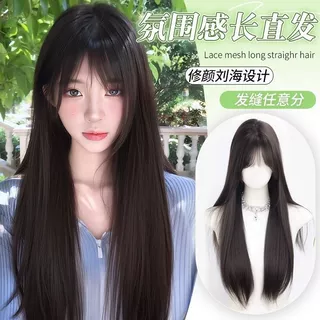 假发全头套女真人发丝日常黑长直长发无痕隐形前额蕾丝自然假发套