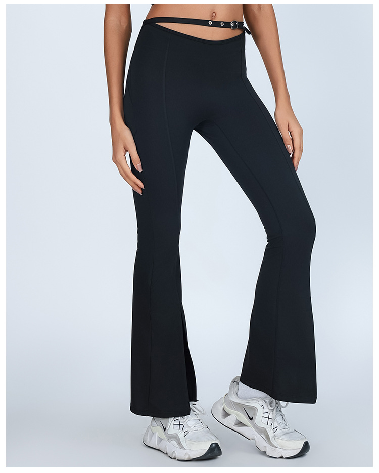 Nuevos pantalones de bocina de yoga cintura alta caderas entrenamiento deportivo de acondicionamiento físico botón de ojos de alta velocidad elástica secos pantalones de horquilla