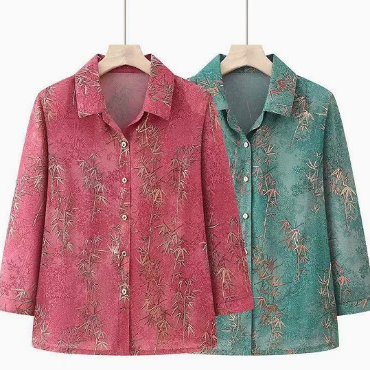 Grandma's Autumn Long-Sleeve Cotton Shirt, 80-Year-Old Mom's Collared Shirt, Elderly Lady's Cardigan, Senior Women's Clothing Grandma's Autumn Long-Sleeve Cotton Shirt, 80-Year-Old Mom's Collared Shirt, Elderly Lady's Cardigan, Senior Women's Clothing