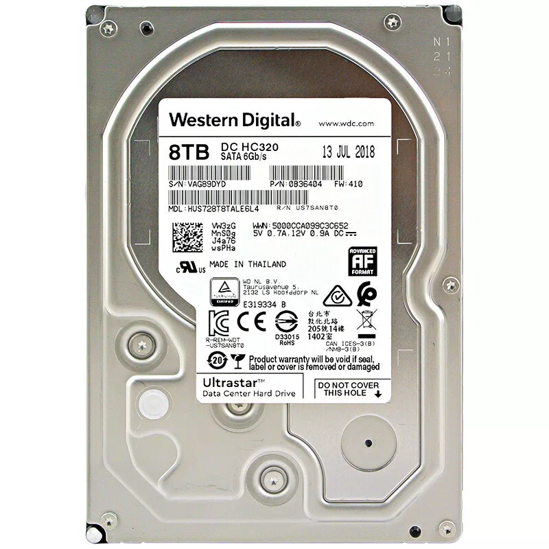 Жёсткий диск Western Digital 8 ТБ, мониторинговый механический накопитель HUS728T8TALE6L4, WD HC320 корпоративный