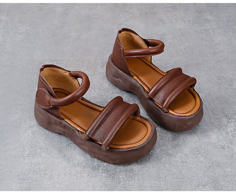 Sandal nữ hở mũi đế dày phong cách La Mã, da thật mềm mại — Màu be chi tiết 13