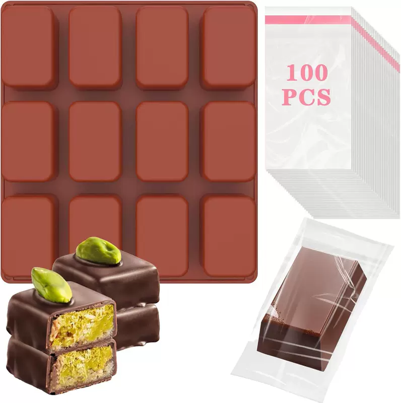 [12-камер силиконовая шоколадная палочка формочки+100 шт opp пакетыChocolate Bar Mold【YQ】]