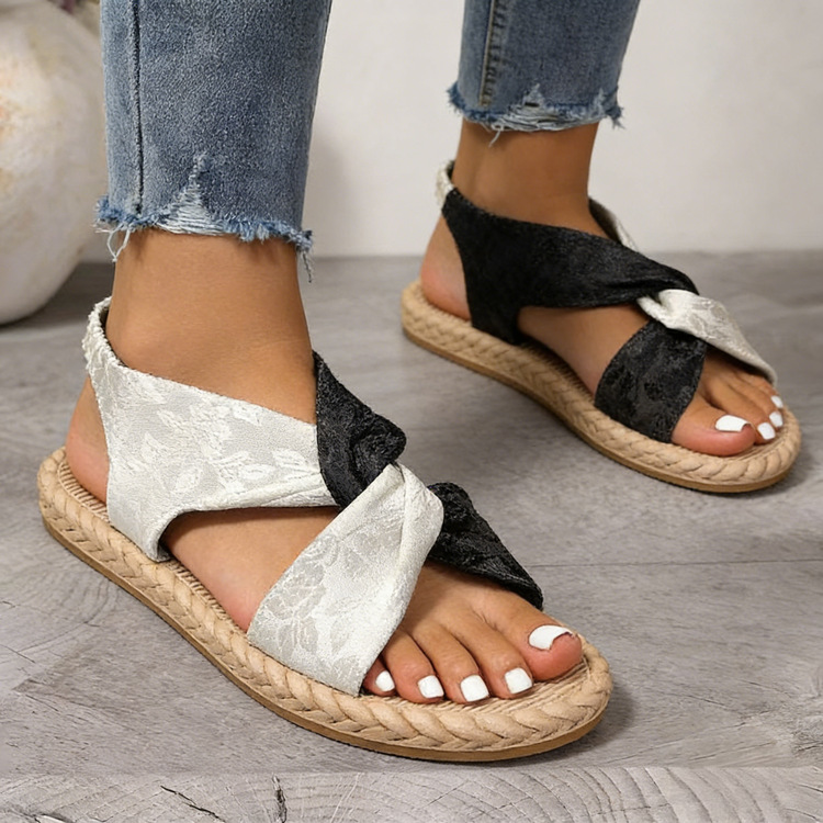 Sandalias Planas Cruzadas de Yute Talla Grande Lino y Caucho Antiolor para Verano image 21