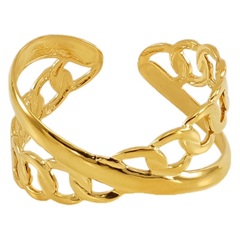 Nuevo anillo abierto geométrico hueco de lujo ligero europeo y americano transfronterizo, femenino, anillo de acero de titanio dorado de 18k, femenino