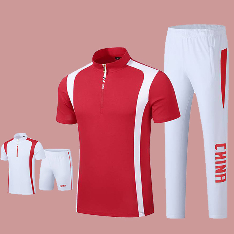 Summer Sports and Leisure Parent-Child Sportswear Quick-Drying Stand-Up Collar Short-Sleeved Sports Suit Student Class Uniform Group Team Uniform