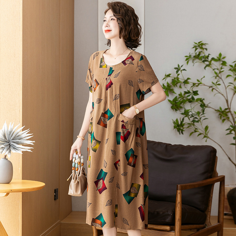 胖妈妈装夏装棉绸连衣裙加肥加大码女装中老年人夏季洋气宽松裙子|undefined