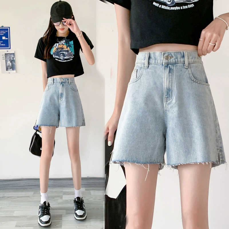 200 Jins 300 Jins джинсовые шорты дополнительных размеров женские сарафаны с заусенцами Высокая талия широкие брюки 205