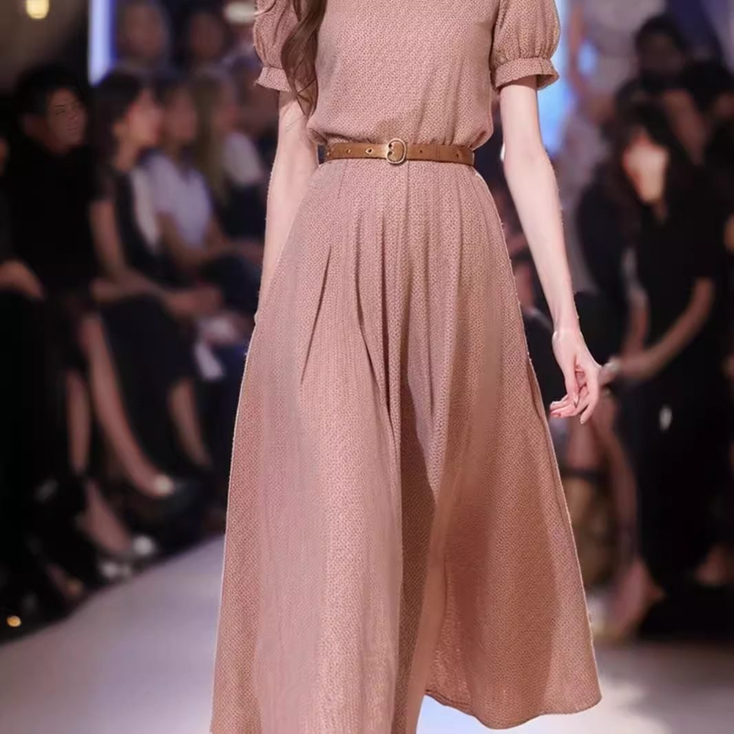Đầm maxi nữ thắt eo cotton linen phong cách Pháp tôn dáng quả lê — Váy dán đậu