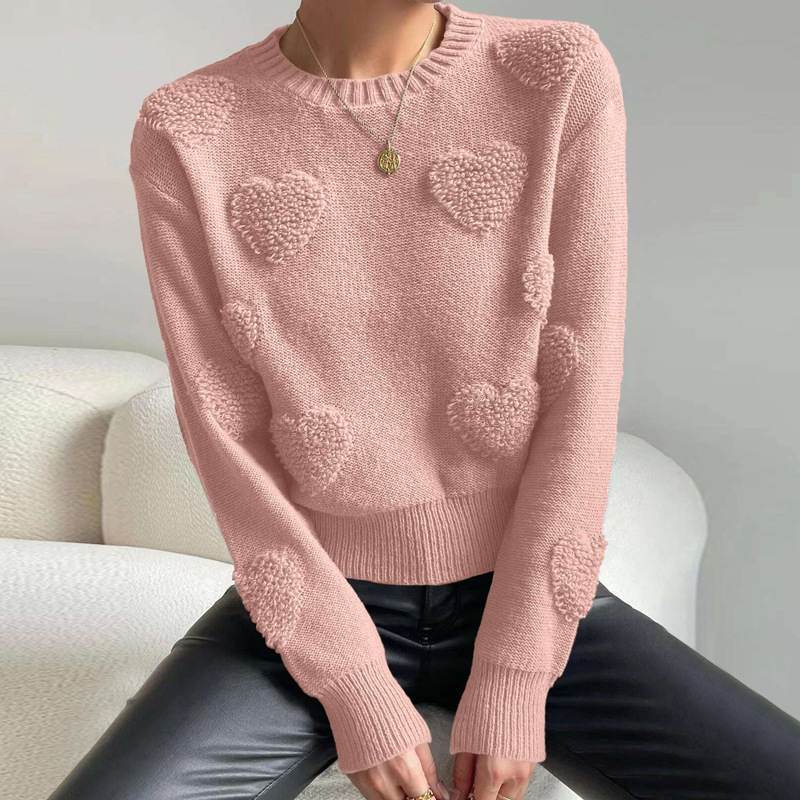 Women's Clothing Women's Heart Shaped Sweater Long Sleeve Pullover Top Autumn Winter For Formal & Casual For Women_ecoleips.com