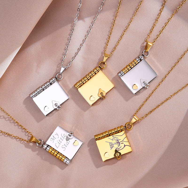European and American DIY Stainless Steel Engraved Love Letter Book Necklace to Express Emotions for Dad, Mom, Grandma, or Lover Pendant European and American DIY Stainless Steel Engraved Love Letter Book Necklace to Express Emotions for Dad, Mom, Grandma, or Lover Pendant