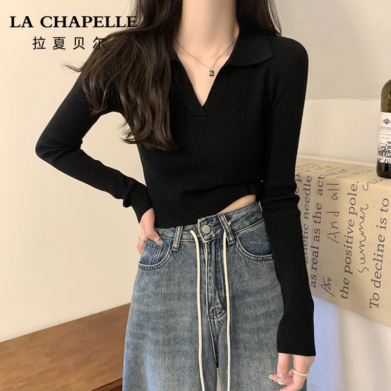 睛雅服饰灰色POLO领针织打底衫女夏季2025年新款纯欲修身短款上衣|undefined