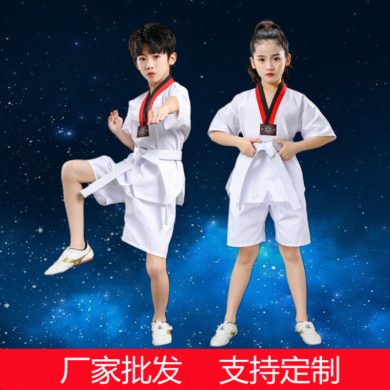 Taekwondo summer Taekwondo clothing children adult short sleeve shorts training clothing men and women manufacturers wholesale can be customized