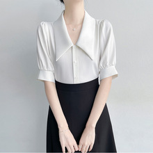 CS183C衬衫大码女装胖mm宽松韩版短袖雪纺宽领衬衫职业打底衬衫女