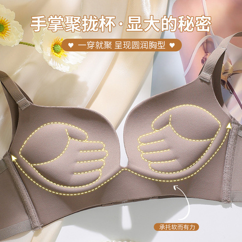 Underwear for women with front buttons to lift small breasts and make them look bigger, push-up, no steel ring, auxiliary breasts, adjustable palm cup bra set