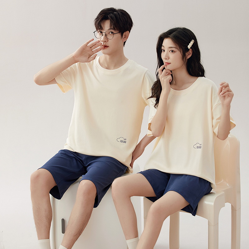[Antibacteriano] Pijamas de pareja, ropa de hogar de algodón de manga corta de verano para mujer, pantalones cortos delgados para hombre, sueltos y exteriores