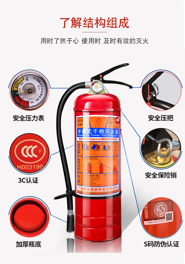 Suitable for Fire Extinguishers: 4kg Dry Powder Portable Fire Extinguishers for Shops, Homes, and Cars, 1/2/3/4/5/8kg Fire Fighting