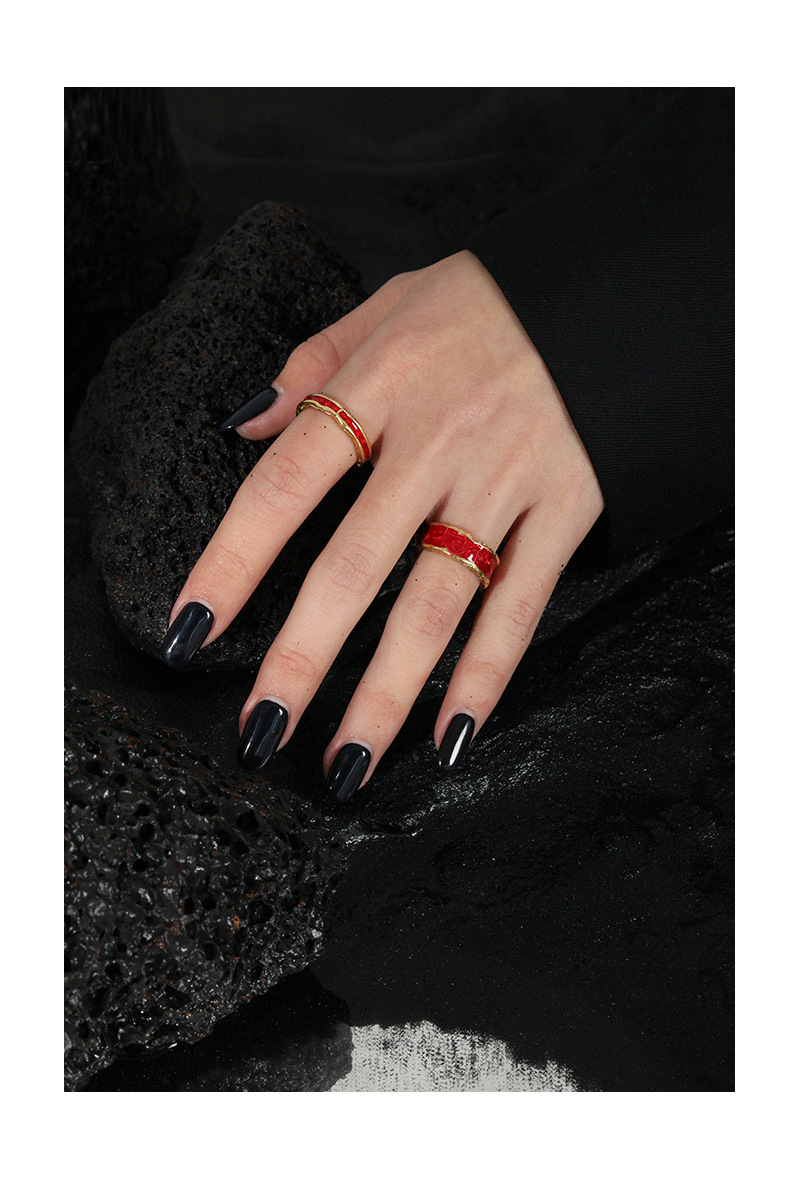 Vintage Style Color Block Sterling Silver Plating Open Ring