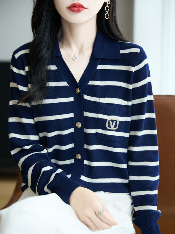 2025新款V领羊毛针织开衫女气质通勤外套上衣|undefined