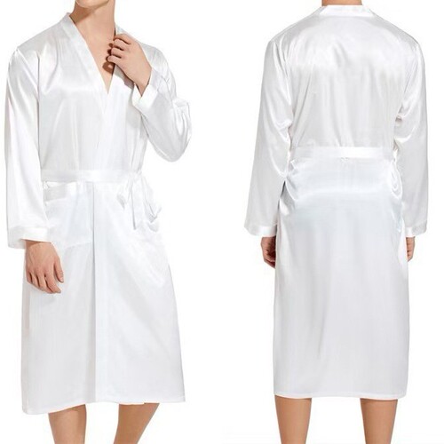 Exclusive Men's Solid Color Long Robe, Thin Open Front Sleep Robe, Loose Plus Size Long Sleeve Autumn Light Color Satin Bath Robe
