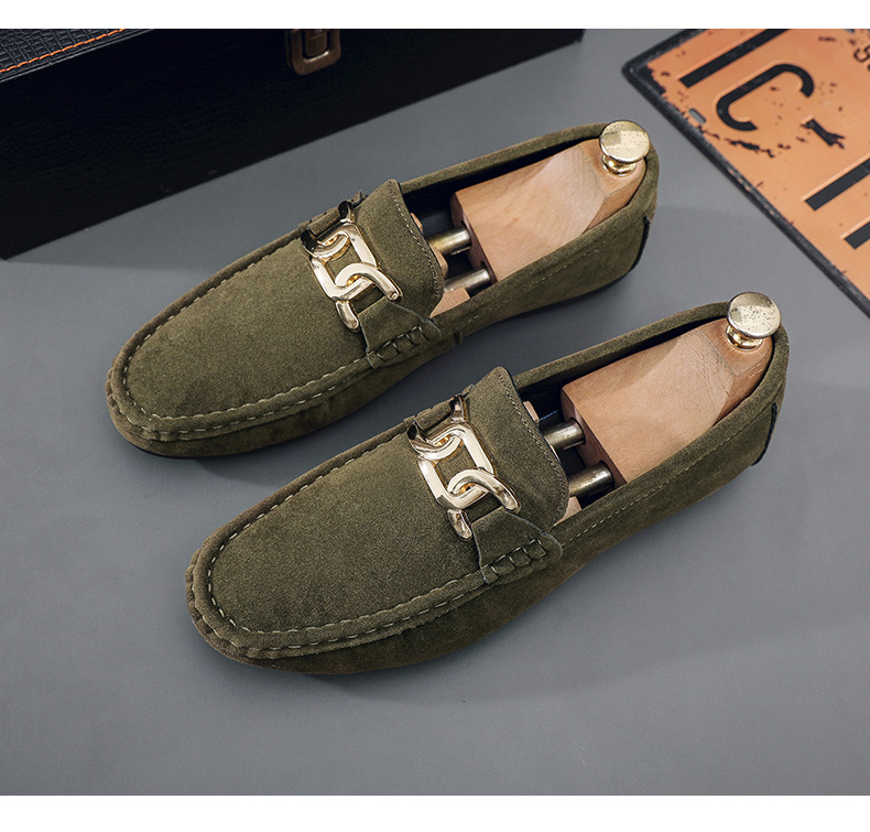 New frosted suede lazy man slip-on small leather shoes loafer driving shoes man_voghion.com