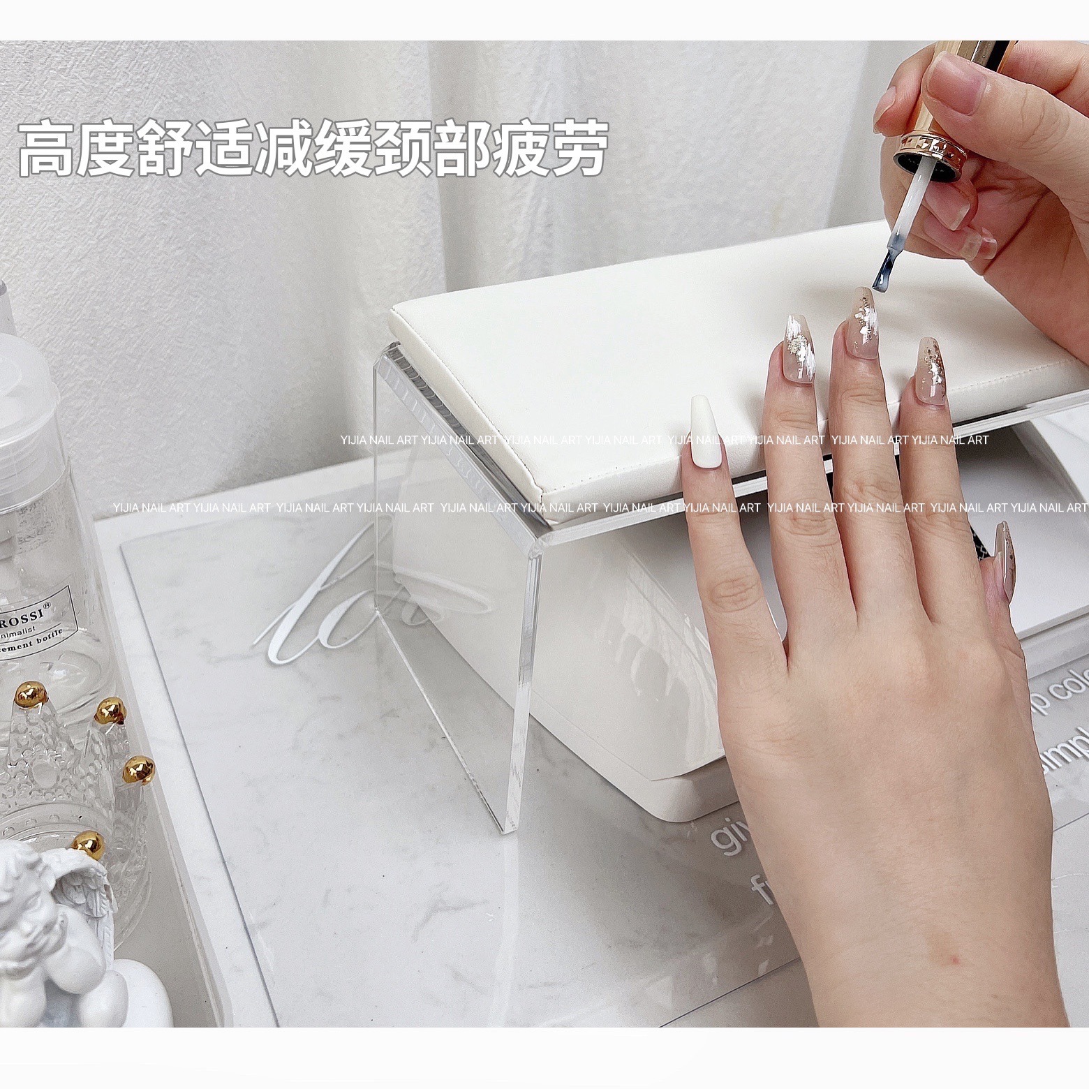 Minimalista manicura mano almohada estera traje acrílico color crema mano soporte fototerapia máquina salón de uñas estilo japonés