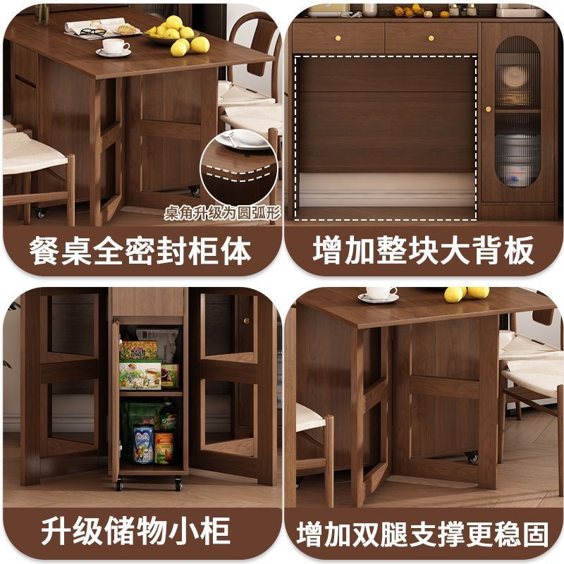 Solid Wood Foldableing Dining Table Household Small Apartment Sideboard Integrated Retractable Dining Table Storage Cabinet 2024 New Style