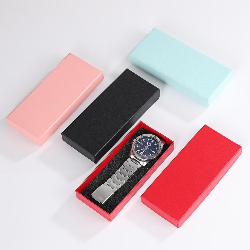New Solid Color Simple Ready-Made Watch Box Wholesale High-End Striped Rectangular Watch Box Flip-Top Watch Box
