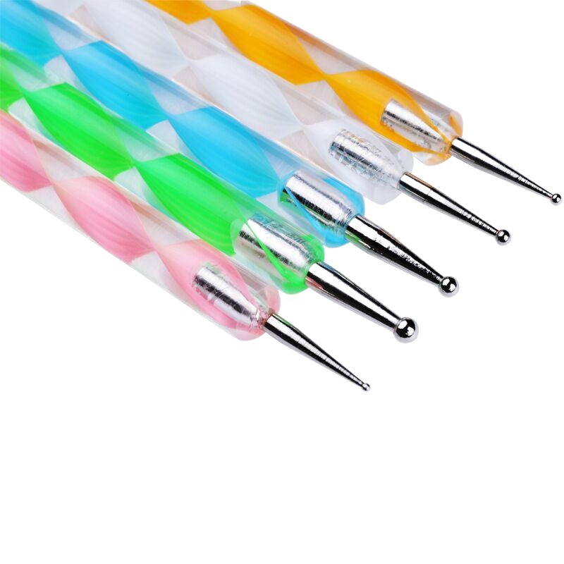 Acrylic spiral rod double-headed drill pen 5 pack indentation pen flower pen nail pen drill pen suit