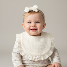 跨境新款纯棉婴儿口水巾 荷叶边纱布围兜 宝宝蝴蝶结发带组合套装