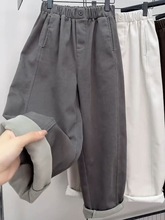 大码女装秋冬新款加绒加厚高腰显瘦老爹牛仔裤胖mm宽松遮肉哈伦裤