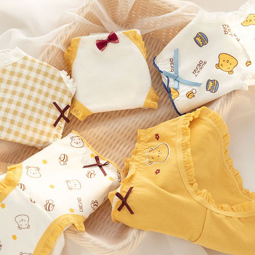 Japanese bear honey soft cute cartoon girl underwear pure cotton crotch mid-waist bag hip breathable women's briefs