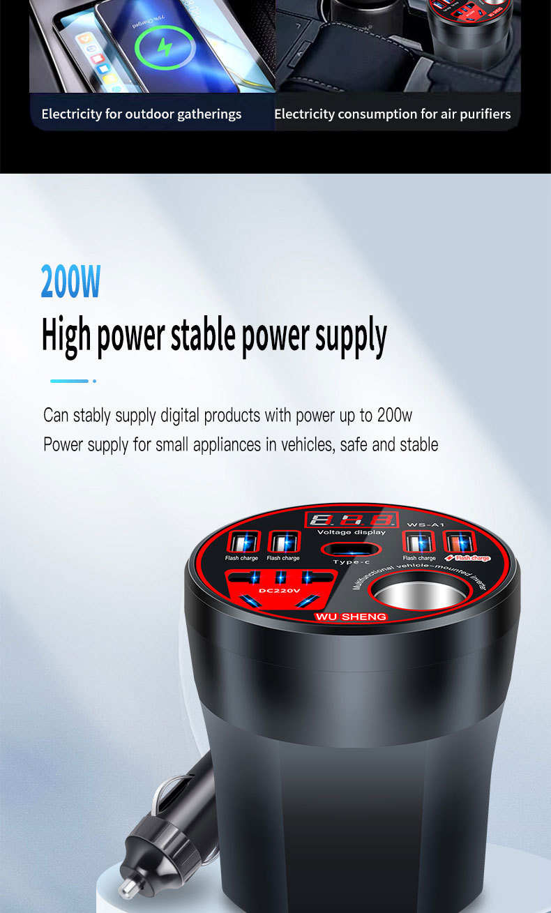 Car Inverter 12V24V to 220V Power Converter Multi-Function Car Socket Charger Mobile Phone Fast Charging