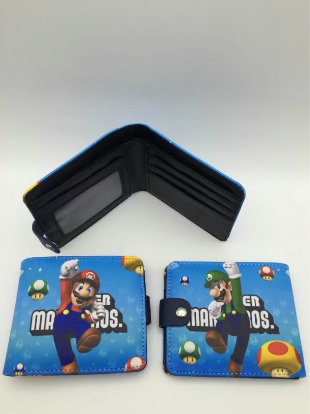 Nuevo Super Mary cartera corta Super Mario estudiante unisex pu cuero Snap cartera