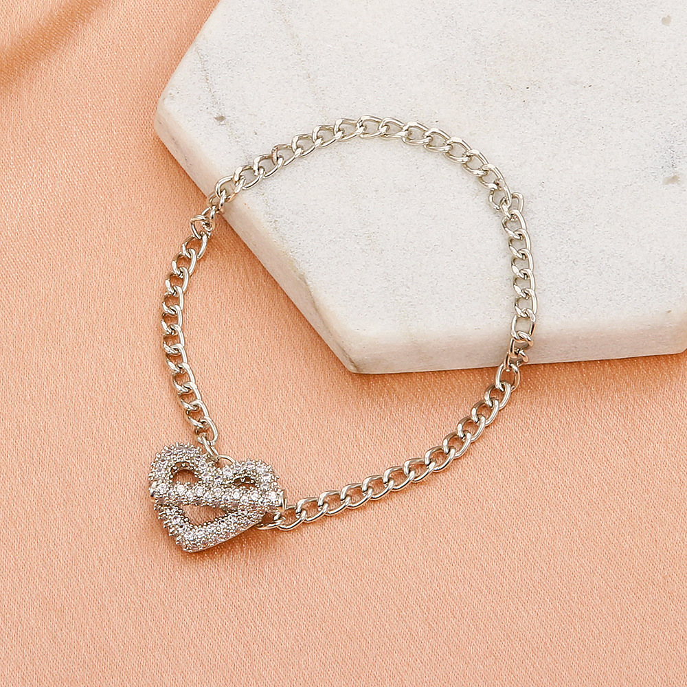 Net celebrity minimalist love bracelet retro copper inlaid zircon heart-shaped OT buckle bracelet