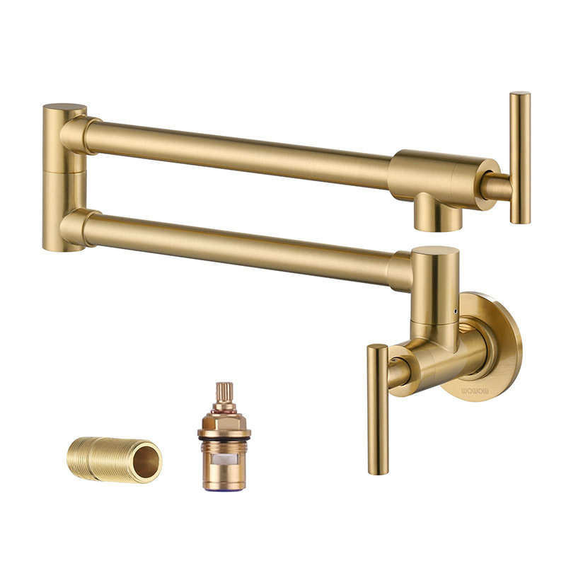 Foreign trade 304 stainless steel gold single cold kitchen stove double switch folding faucet into the wall swing faucet