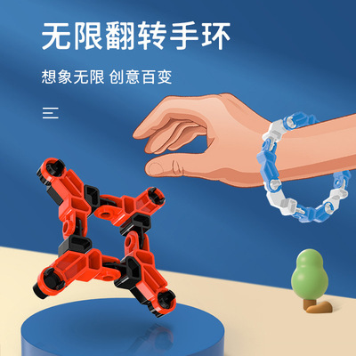 跨境新款兒童減壓玩具創意趣味益智手指鍛煉百變造型無限翻轉手環