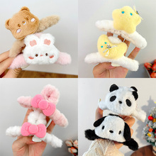 卡通公仔毛绒抓夹双面猫咪少女心鲨鱼夹大号毛毛发夹甜美秋冬发饰