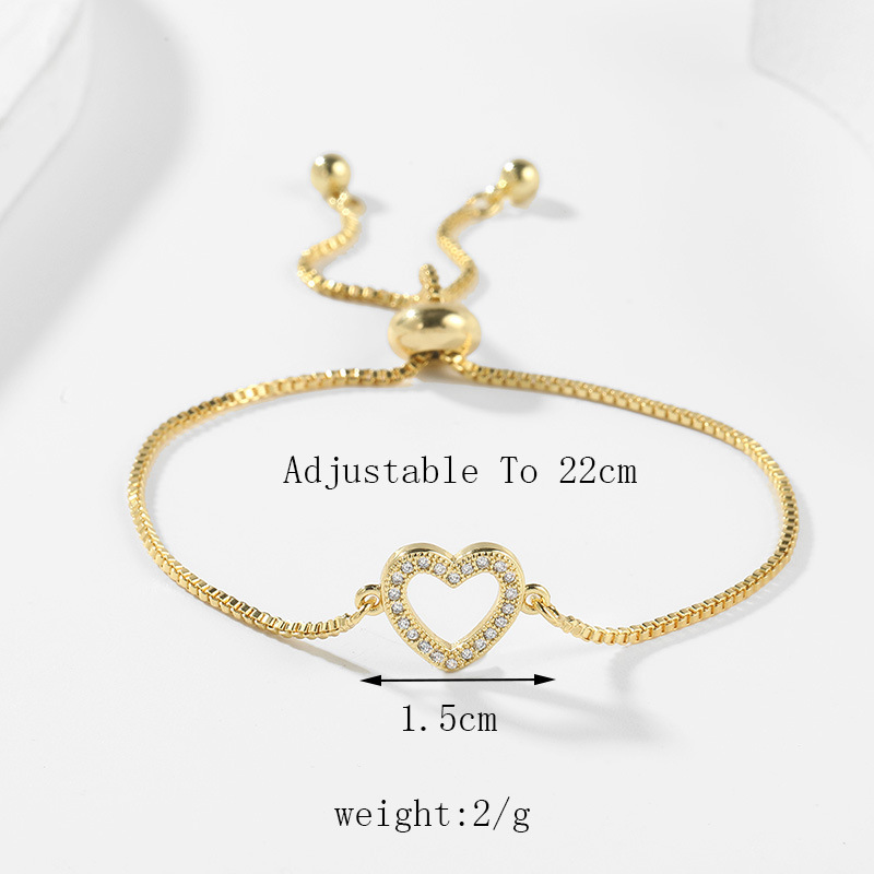 Sweet Heart Shape Copper Inlay Zircon Bracelets 1 Piece