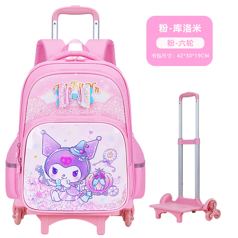 Mochila Escolar con Rodillos para Niñas Grado 1-3-6 de Tela Oxford Impermeable para Escuela Primaria