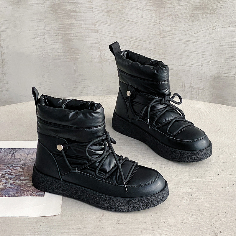Botas de nieve para mujeres 2023 invierno nuevas botas cortas casuales estilo coreano impermeable forrado de lana gruesa caliente estudiante nieve botas de algodón