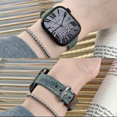 牛仔細款蘋果手錶帶適用applewatchs9新款iwatch678se智能通用