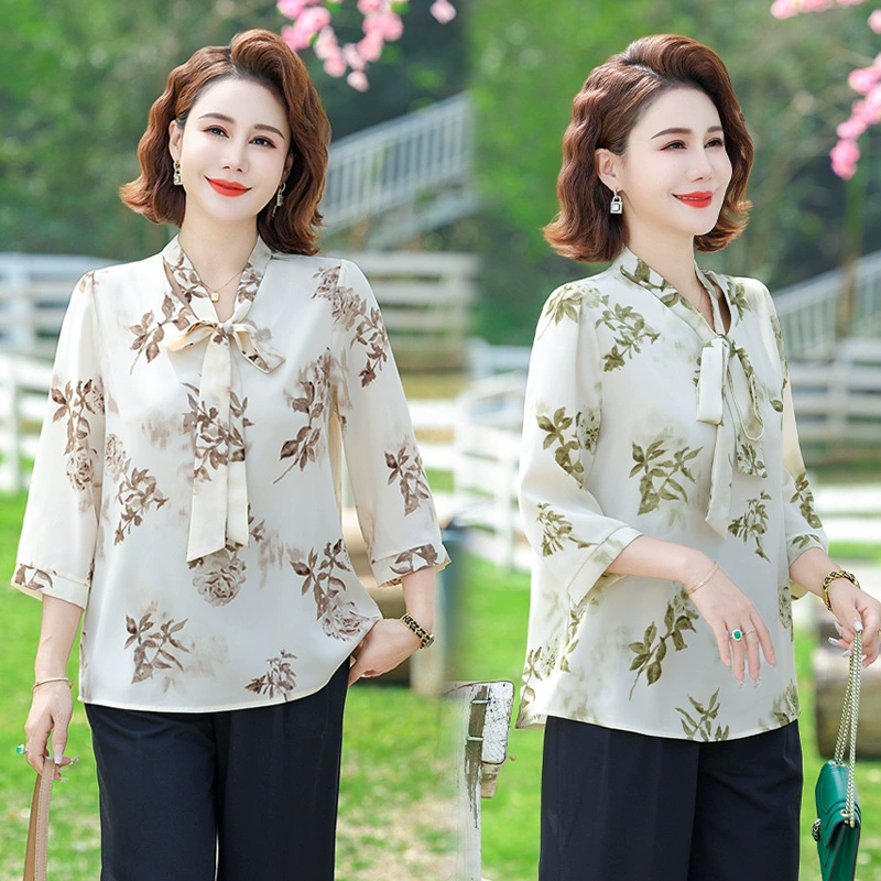 Женская одежда 2025, рубашка весна-осень, новый стиль, свободные топы для женщин среднего и пожилого возраста, модные рубашки с принтом для пожилых